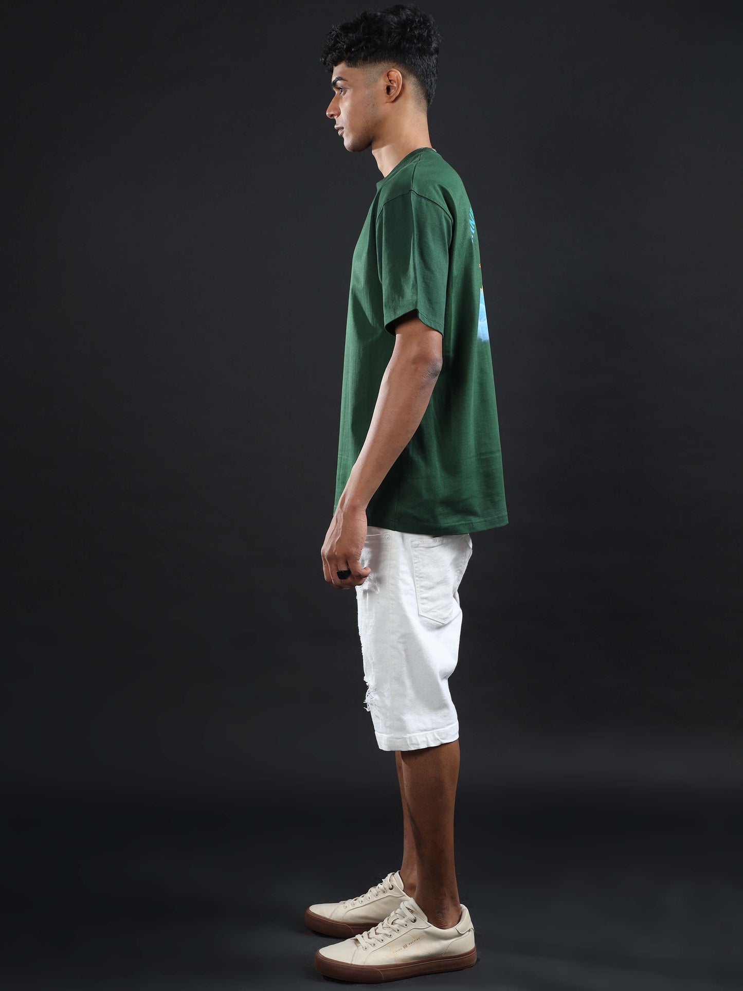 Water Printed Unisex Green Drop Shoulder T Shirt