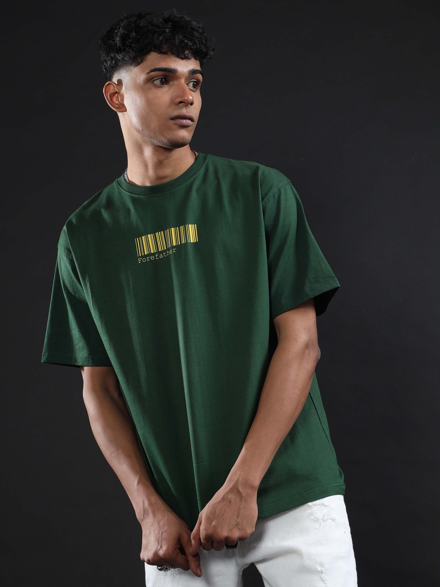 Water Printed Unisex Green Drop Shoulder T Shirt