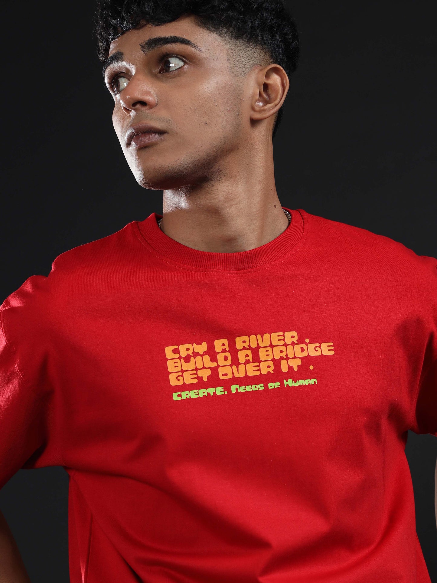 Unisex Red Drop Shoulder T Shirt