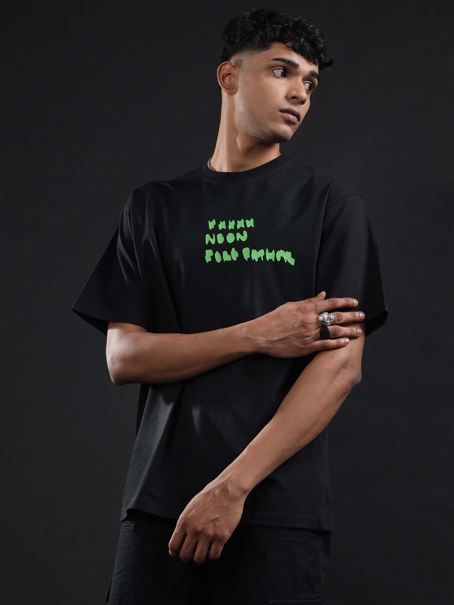  Neon Printed Unisex Black Oversized t-shirt