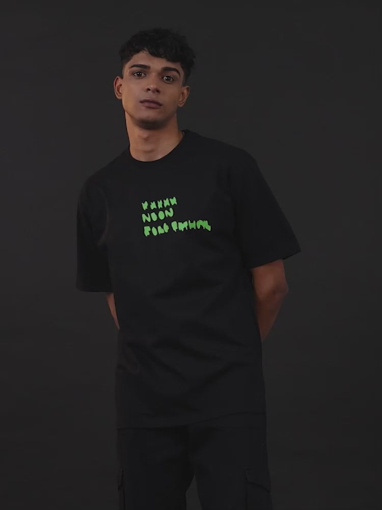  Neon Printed Unisex Black Oversized t-shirt